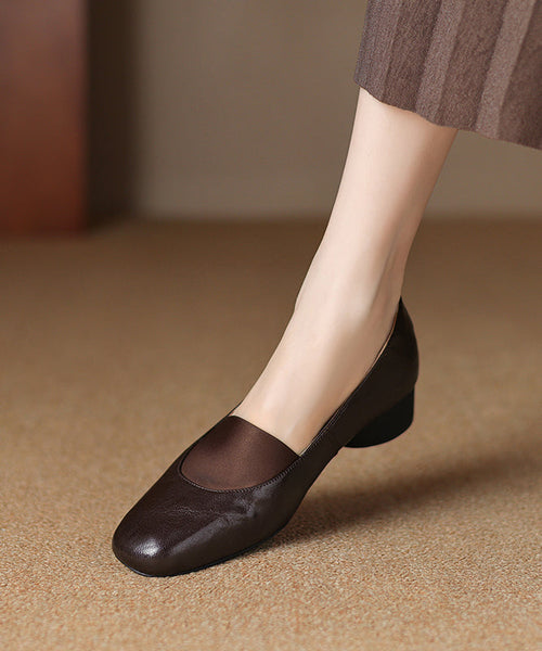 Brown Sheepskin Loafers Comfy Splicing Chunky Women FashionChic