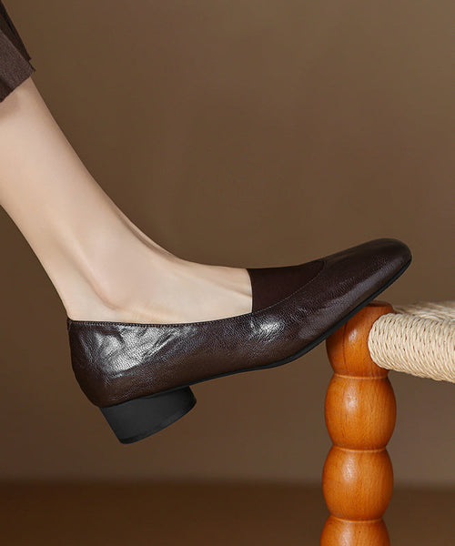 Brown Sheepskin Loafers Comfy Splicing Chunky Women FashionChic