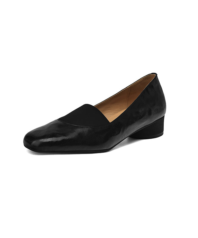 Brown Sheepskin Loafers Comfy Splicing Chunky Women FashionChic