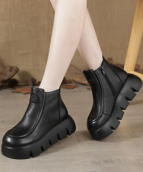 Brown zippered Platform Cowhide Leather Boots Splicing Boots RD020 ABC