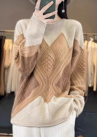 Camel Cozy Patchwork Woolen Knit Pullover Sweaters Spring YW022 ABC