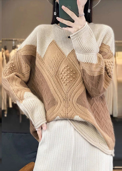 Camel Cozy Patchwork Woolen Knit Pullover Sweaters Spring YW022 ABC