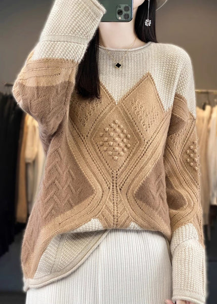Camel Cozy Patchwork Woolen Knit Pullover Sweaters Spring YW022 ABC
