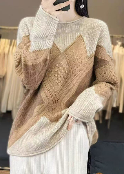 Camel Cozy Patchwork Woolen Knit Pullover Sweaters Spring YW022 ABC