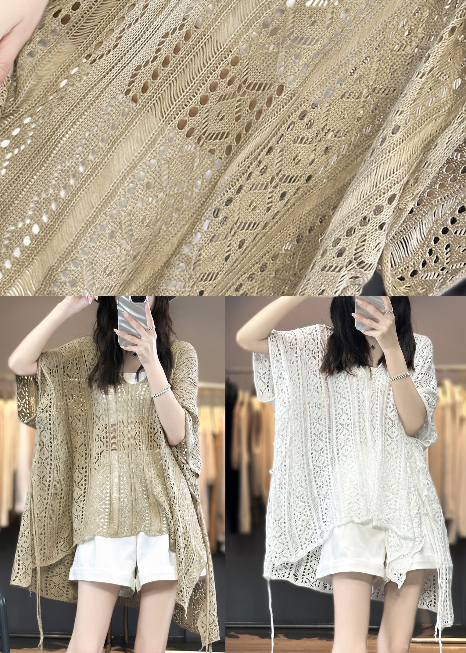Neck Summer Camel Shirts Out V T Knit Hollow Side Open FashionChic