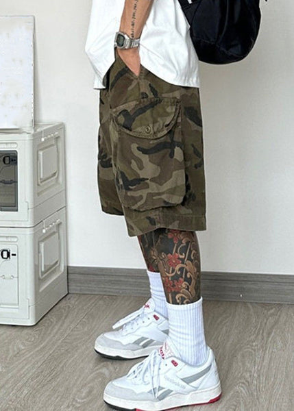 Pockets Camouflage Shorts Cotton Elastic Waist Men Summer FashionChic