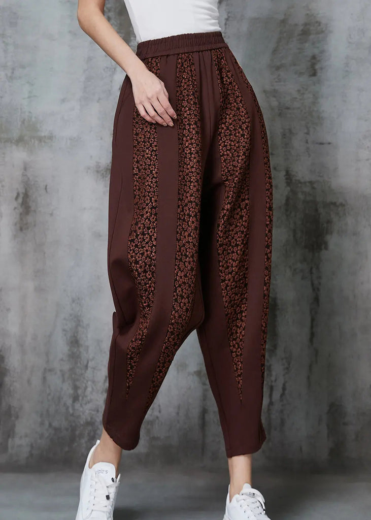 Caramel Patchwork Cotton Pants Oversized Jacquard Spring Ada Fashion