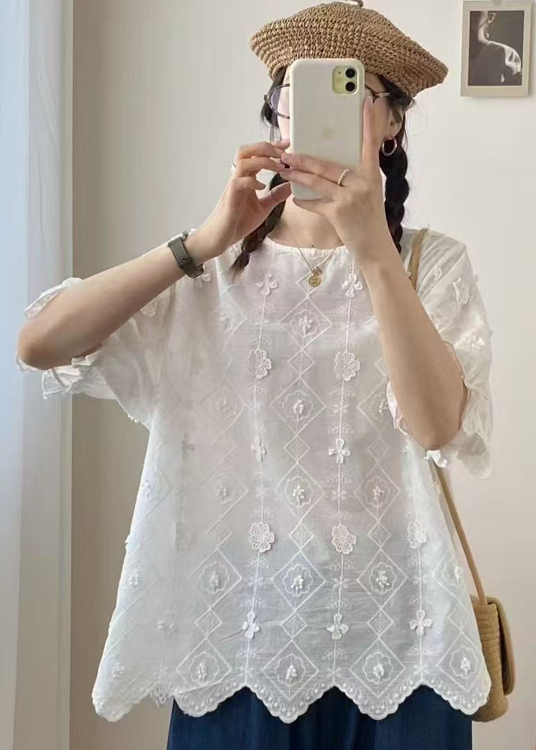 Casual Jacquard Top Apricot Summer Oversized Cotton FashionChic