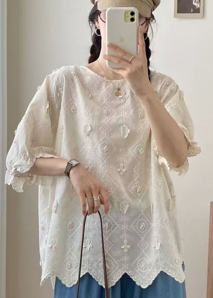 Casual Jacquard Top Apricot Summer Oversized Cotton FashionChic