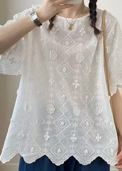 Casual Jacquard Top Apricot Summer Oversized Cotton FashionChic