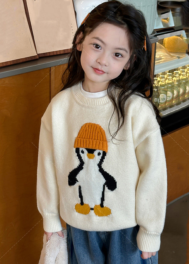 Casual Apricot Penguin Print Cotton Knit Girls Sweater Tops Winter WL042 MM-RCTZ-NTGP241120