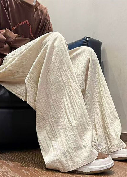 Mens Casual Pants Solid Pockets Summer Silk Ice Apricot FashionChic