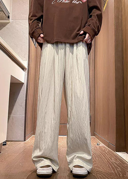 Mens Casual Pants Solid Pockets Summer Silk Ice Apricot FashionChic