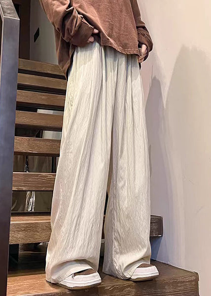 Mens Casual Pants Solid Pockets Summer Silk Ice Apricot FashionChic