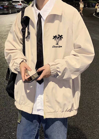 Coats Stand Apricot Zippered Collar Casual Mens Spring Cotton FashionChic