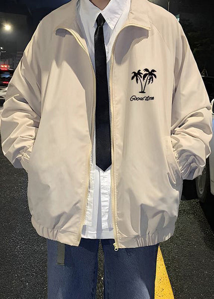 Coats Stand Apricot Zippered Collar Casual Mens Spring Cotton FashionChic