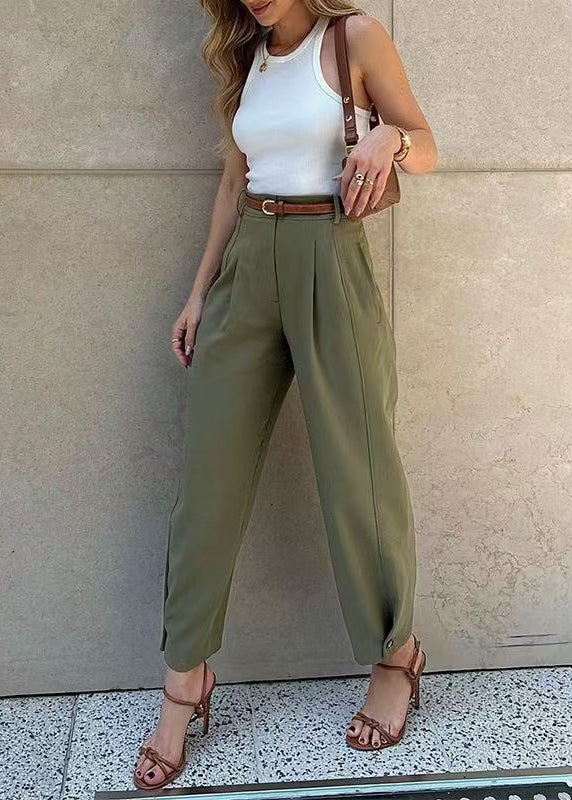 Pants Harem Army High Casual Waist Green Fall Cotton FashionChic