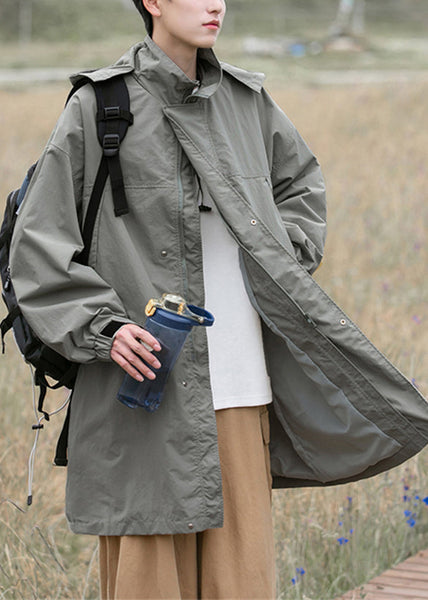 Casual Army Green Hooded Pockets Oversized Cotton Mens Coats Spring YQ003 ABC