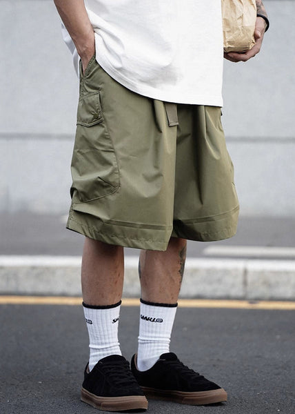 Green Elastic Waist Cotton Men Pockets Shorts Casual Summer Army FashionChic