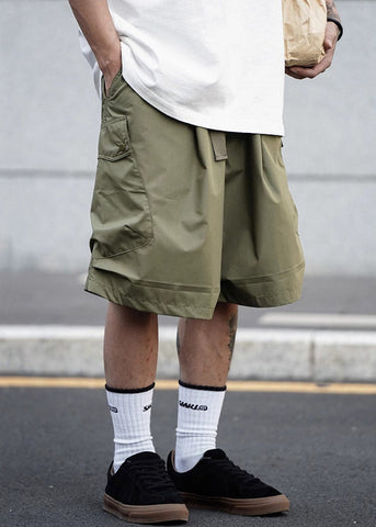 Green Elastic Waist Cotton Men Pockets Shorts Casual Summer Army FashionChic