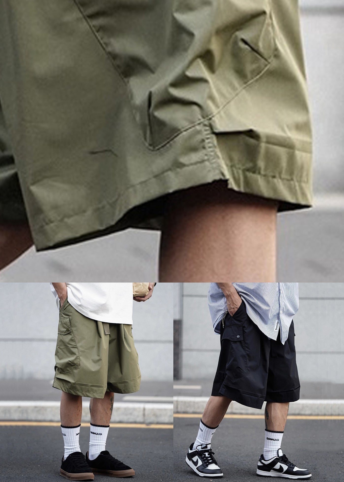 Green Elastic Waist Cotton Men Pockets Shorts Casual Summer Army FashionChic