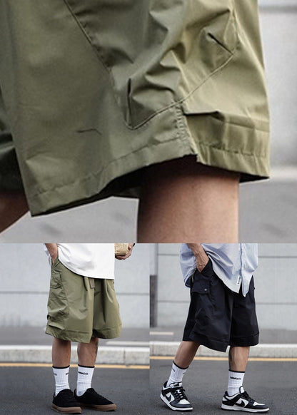 Green Elastic Waist Cotton Men Pockets Shorts Casual Summer Army FashionChic