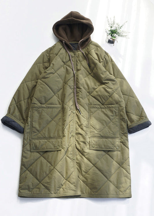 Casual Army Green Pockets Fine Cotton Filled Hooded Coat Fall RU037 ABC