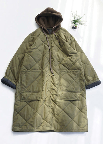 Casual Army Green Pockets Fine Cotton Filled Hooded Coat Fall RU037 ABC