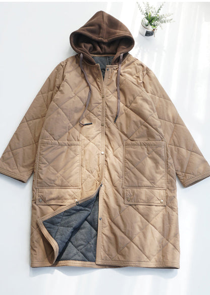 Casual Army Green Pockets Fine Cotton Filled Hooded Coat Fall RU037 ABC