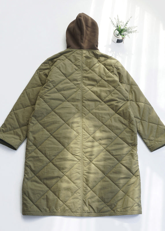 Casual Army Green Pockets Fine Cotton Filled Hooded Coat Fall RU037 ABC