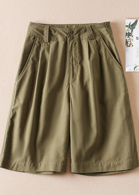 Casual Army Green Pockets High Waist Cotton Shorts Summer AM1060 Genistyle Shop