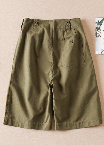 Casual Army Green Pockets High Waist Cotton Shorts Summer AM1060 Genistyle Shop