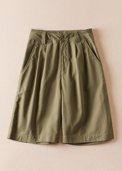 Casual Army Green Pockets High Waist Cotton Shorts Summer AM1060 Genistyle Shop