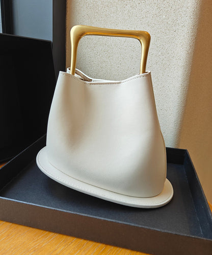 Casual Beige Calf Leather Tote Handbag MM037 Bag-BGS240620