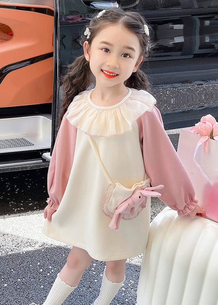 Casual Beige O-Neck Tulle Patchwork Kids Mid Dress Fall SS1059 MM-RCTZ-FDM240601