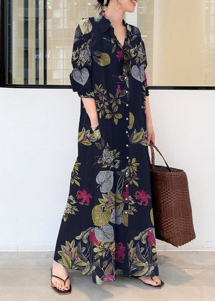 Ankle Cotton Spring Dress Casual Beige Shirt Print Oversized FashionChic