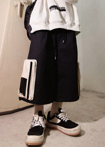 Up Beige Zip Casual Oversized Pockets Summer Shorts Cotton Men FashionChic