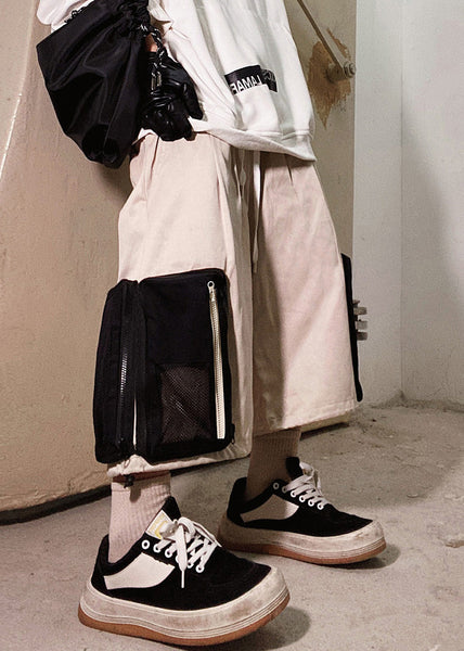 Up Beige Zip Casual Oversized Pockets Summer Shorts Cotton Men FashionChic