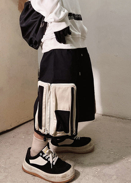 Up Beige Zip Casual Oversized Pockets Summer Shorts Cotton Men FashionChic