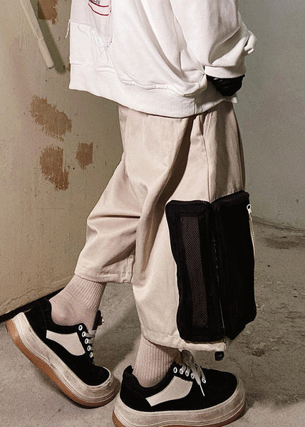 Up Beige Zip Casual Oversized Pockets Summer Shorts Cotton Men FashionChic