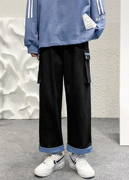 Cotton Pockets Beige Patchwork Zip Up Men Casual Crop Pants FashionChic