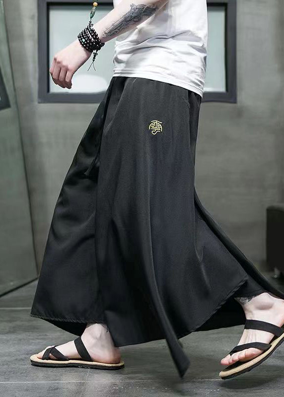 Casual Black Asymmetrical Pockets Ice Silk Mens Wide Leg Pants Summer SA046 Men-casual-MENCP240726