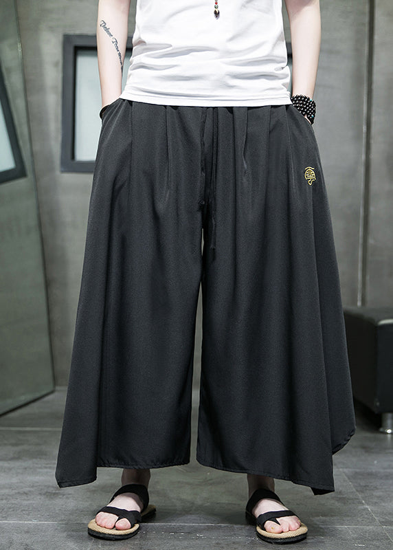 Casual Black Asymmetrical Pockets Ice Silk Mens Wide Leg Pants Summer SA046 Men-casual-MENCP240726