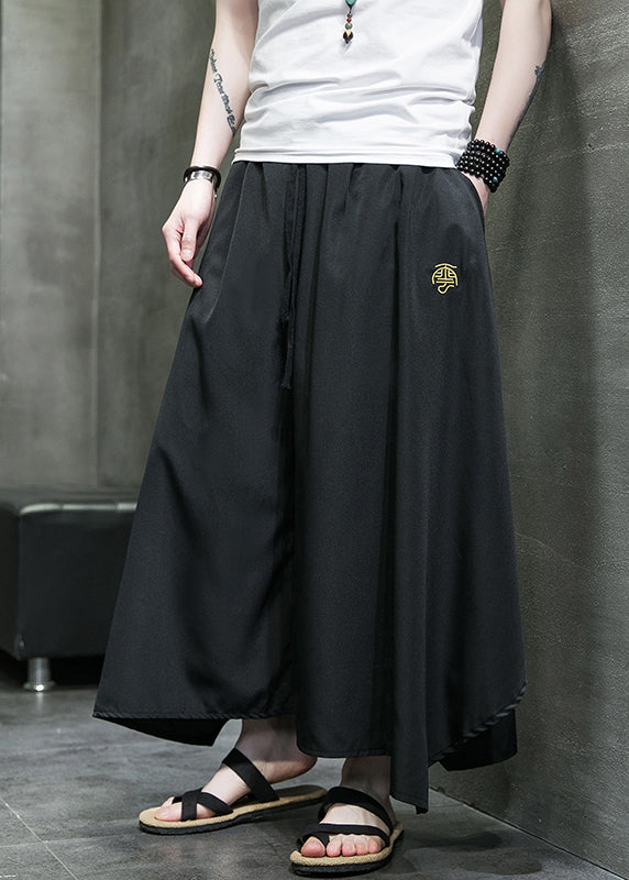 Casual Black Asymmetrical Pockets Ice Silk Mens Wide Leg Pants Summer SA046 Men-casual-MENCP240726