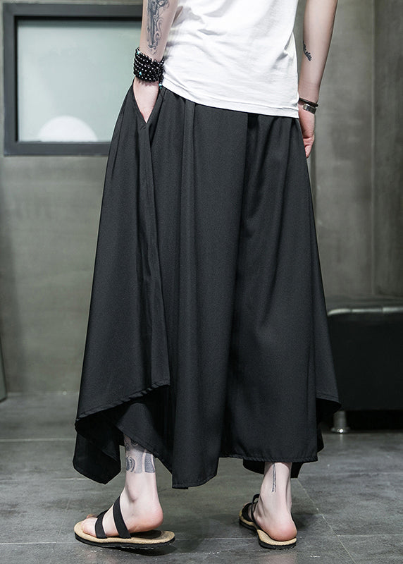 Casual Black Asymmetrical Pockets Ice Silk Mens Wide Leg Pants Summer SA046 Men-casual-MENCP240726