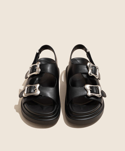 Black Slide Casual Platform Buckle Splicing Strap Sandals FashionChic