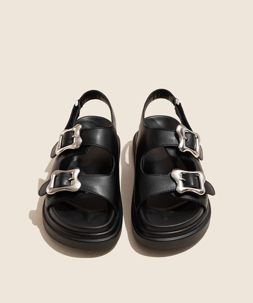 Black Slide Casual Platform Buckle Splicing Strap Sandals FashionChic