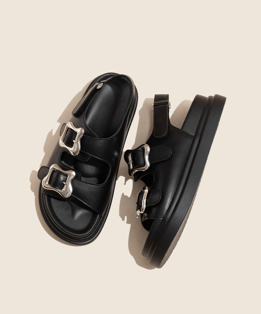 Black Slide Casual Platform Buckle Splicing Strap Sandals FashionChic