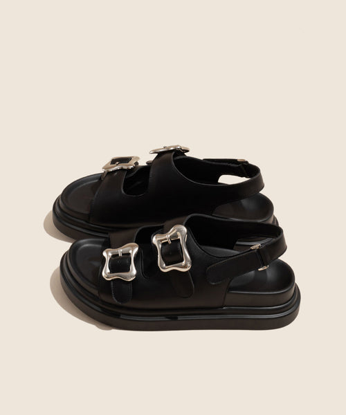 Black Slide Casual Platform Buckle Splicing Strap Sandals FashionChic