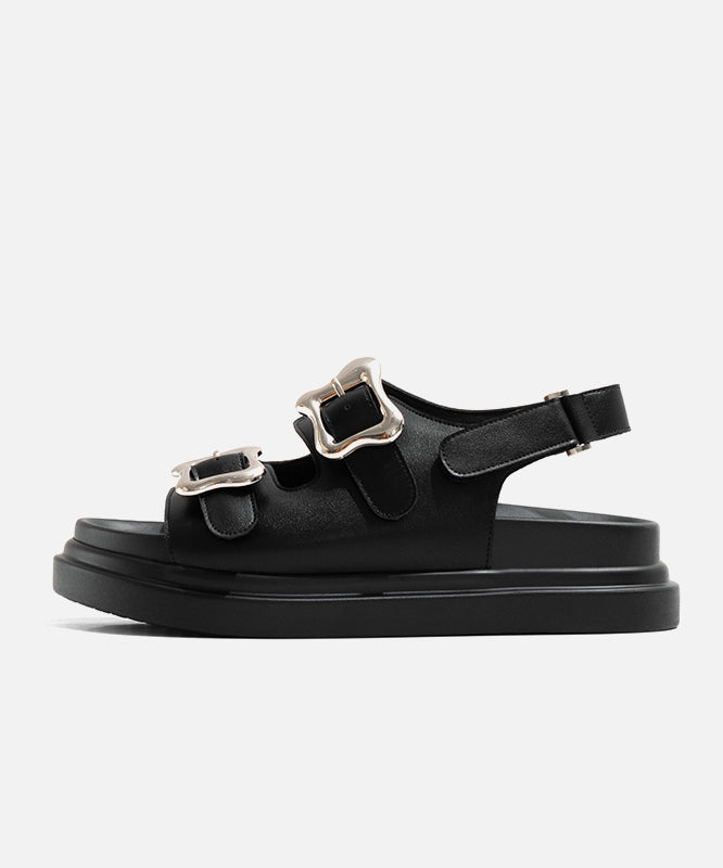 Black Slide Casual Platform Buckle Splicing Strap Sandals FashionChic